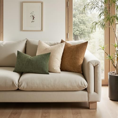MIULEE Olive Green Chenille Couch Lumbar Throw Pillow Covers - Image 2