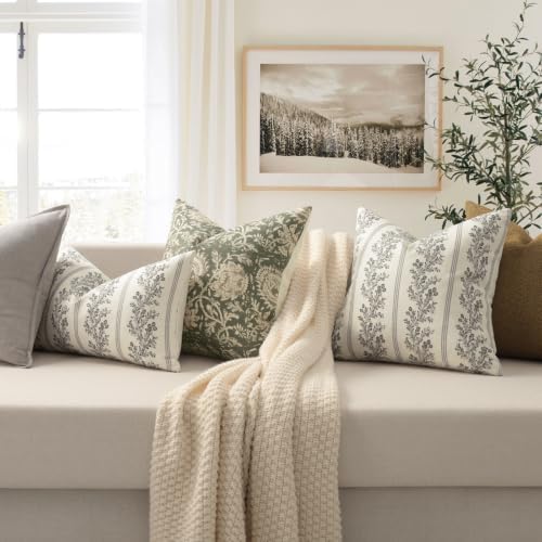 Vintage Throw Pillow Covers 16x16 Set of 2, Striped Floral Pillow Cover - Image 4