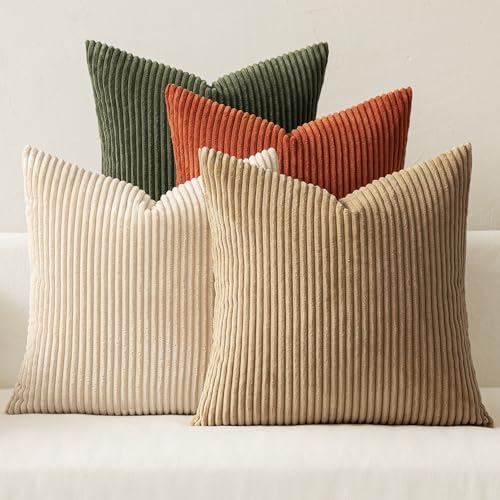 MIULEE Fall Corduroy Decorative Throw Pillow Covers Rust-Olive Green 20x20 by MIULEE