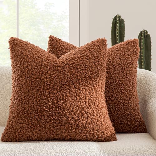 MIULEE Decorative Faux Fur Pillow Covers Sherpa 20x20 Rust by MIULEE
