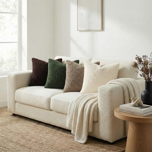 decorUhome Sherpa Throw Pillow Covers 16x16 Set of 2 Neutral Cream - Image 3