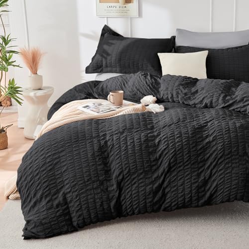 HYMOKEGE Black/Light Grey Oversized Queen Comforter Set Seersucker 7 Pieces - Image 2