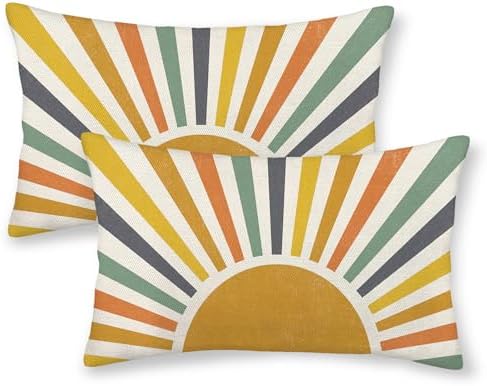 Boho Pillow Covers 12x20 Set of 2 Stripes Colorful Yellow Sunshine Decorative by GOLIANDA