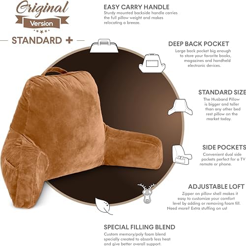Husband Pillow Tan, Original Reading Pillow in Bed Rest Chair, Shredded Memory - Image 5