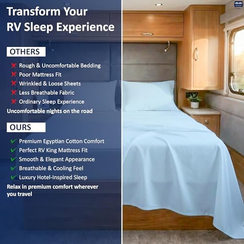 Cottingon 4 Piece RV King Sheets Fits 15" Deep, Egyptian Cotton, Light Blue - Image 5
