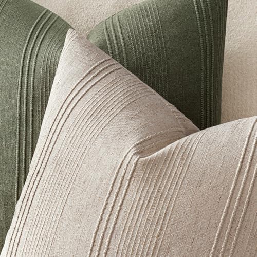 MIULEE Decorative Striped Throw Pillow Covers 20x20 in Natural Linen 2 Pack - Image 3