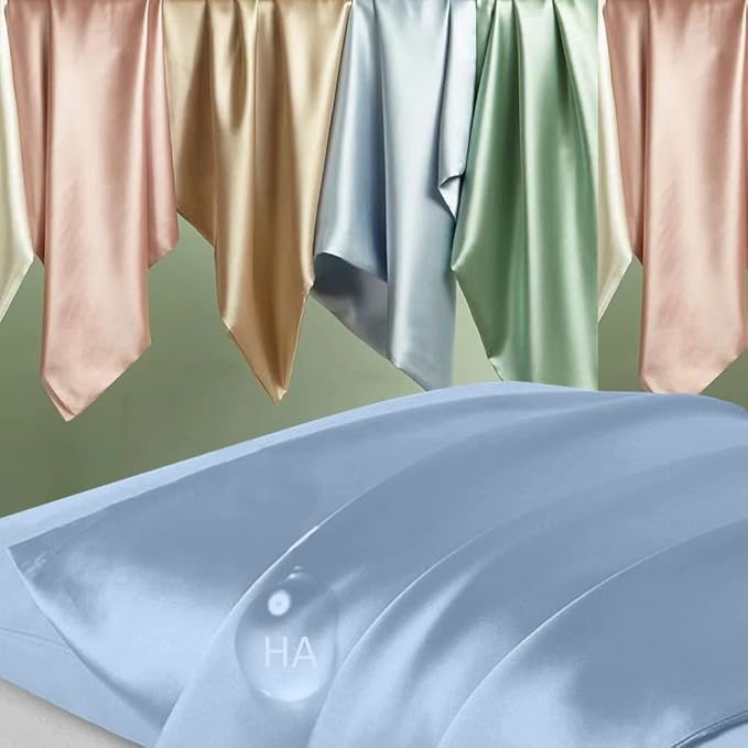 Silk Pillowcase for Hair and Skin, Mulberry Silk Pillow Cases Queen Size, Anti Acne Cooling Beauty Sleep Both Sides Natural Silk Satin Pillowcases with Hidden Zipper, Gifts for Women Men, Haze Blue