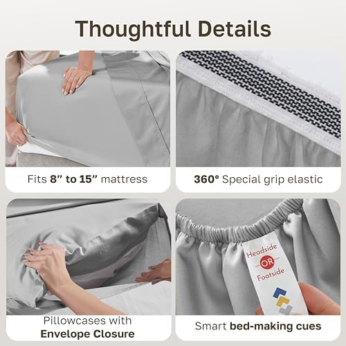 California Design Den 2 Pack 100% Organic Cotton Full Sheet Set, Light Grey - Image 4