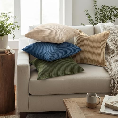 Mecatny Corduroy Decorative Throw Pillow Covers 16x16 Set of 2 Navy Blue - Image 2