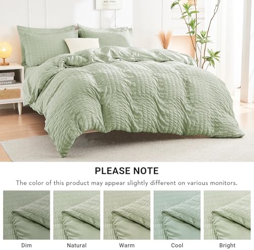 HYMOKEGE Light Green Oversized Queen Comforter Set Seersucker 7 Pieces - Image 7