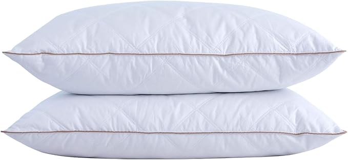 puredown® Goose Feathers and Down Pillow with Diamond Quilting with 100% Cotton Cover, Pack of 2, King Size