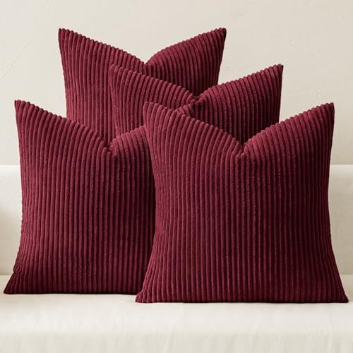 MIULEE Soft Corduroy Decorative Throw Pillow Covers Burgundy 16x16 by MIULEE