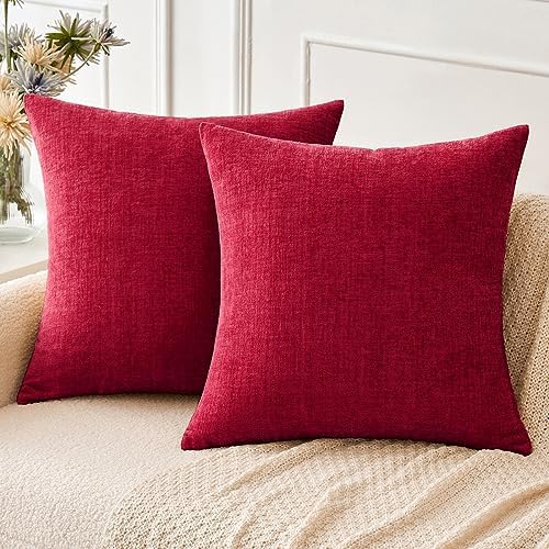 MIULEE Soft Chenille Throw Pillow Covers Red 16x16 Inch Pack of 2 by MIULEE