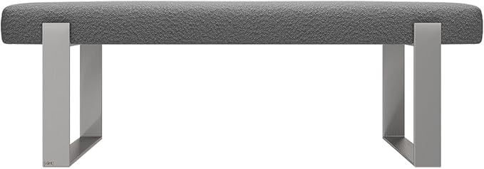 VANT Upholstered Bed Bench - Boucle Grey - Brushed Nickel - Contemporary Modern, Bedroom Bench Seat, Hallway, or Entryway