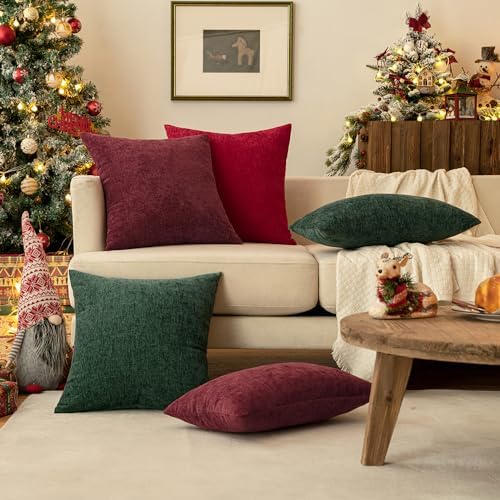 MIULEE Soft Chenille Throw Pillow Covers Red 20x20 Inch Pack of 2 - Image 6