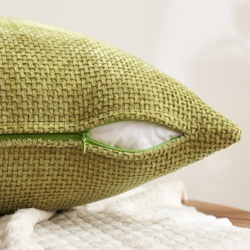 MIULEE Soft Decorative Chenille Fall Pillow Covers Rust Yellow Green 18x18 - Image 3