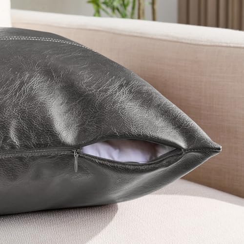Fancy Homi Dark Gray Long Lumbar Faux Leather Decorative Throw Pillow Covers - Image 3