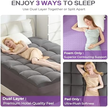 SINWEEK Dual Layer 5 Inch Memory Foam Mattress Topper Queen Size, 2 Inch Gel - Image 5