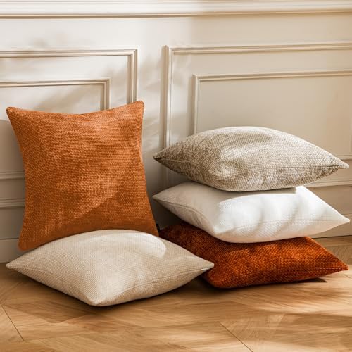a moment Fall Orange Chenille Throw Pillow Covers 22x22 Inch Pack of 2 Modern - Image 6