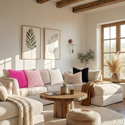 decorUhome Fall Faux Fur Throw Pillow Covers 16x16 Set of 2 Pink - Image 6