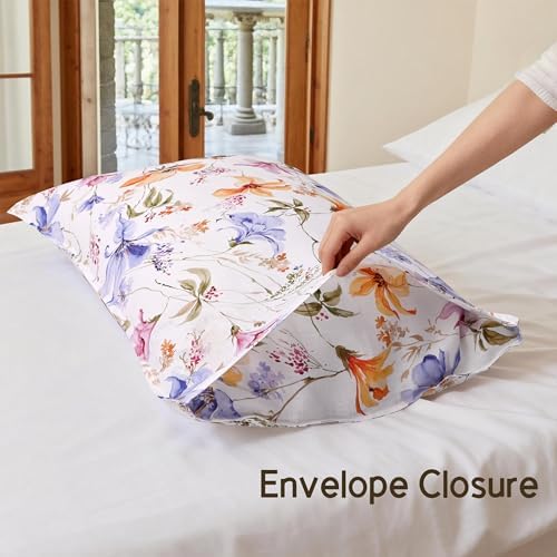 CHUFFED 100% French Linen Pillow Cases Pastel Bloom Print, Farmhouse Floral - Image 5