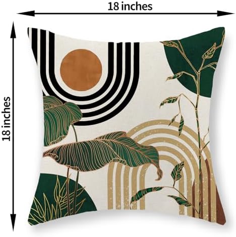 Boho Green Pillow Covers 18x18 Set of 2 Green Gold Leaf Tropical Mid Century - Image 6
