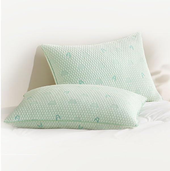 ACCURATEX Cooling Memory Foam Pillows for Sleeping Standard Size Set of 2, Adjustable Fluffy Pillows with Removable Cover, Cool Bed Pillow for Side Back Stomach Sleepers, Machine Washable, Green