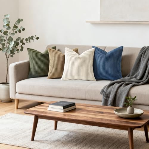 Mecatny Corduroy Decorative Throw Pillow Covers 16x16 Set of 2 Navy Blue - Image 3