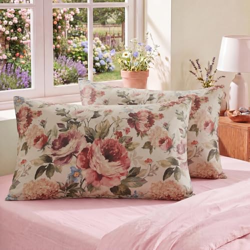 Bedorm Standard Size Pillow Covers Set of 2 Cotton Pillow Case Dark Pink Rose by Bedorm