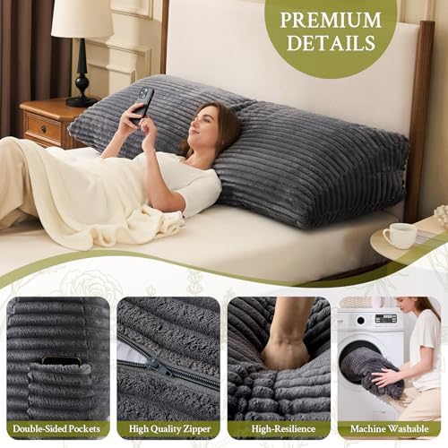 Headboard Pillow Queen, Headboard Wedge Pillow, Dark Grey - Image 4