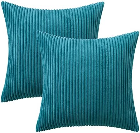 MIULEE Decorative Corduroy Throw Pillow Covers Set of 2 16x16 Teal - Image 6
