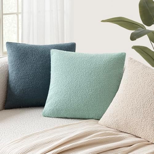 Foindtower Decorative Textured Boucle Throw Pillow Covers 24x24 Aqua Blue - Image 5