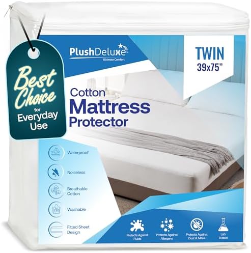 PlushDeluxe Twin Cotton Mattress Protector – Waterproof Cover by PlushDeluxe