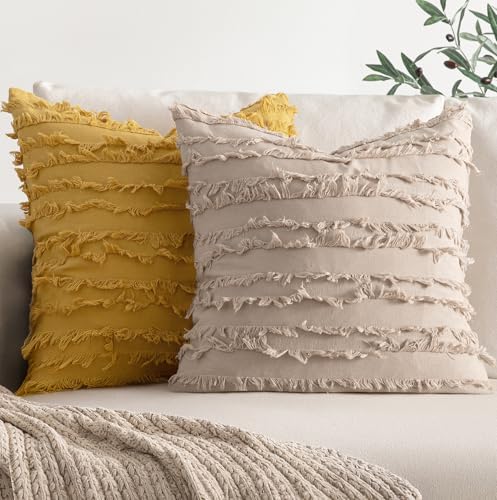 MIULEE Boho Linen Striped Euro Throw Pillow Covers 22x22 - Image 4