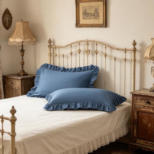 Ruffle Pillow Case Standard Size Set of 2, Slate Blue - Image 3