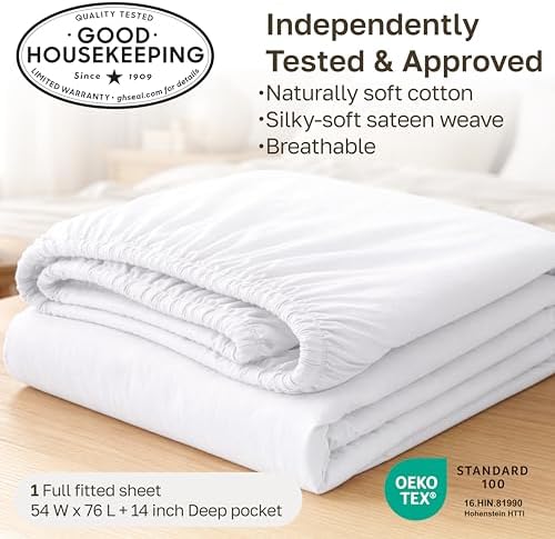 Soft Natural 100% Cotton Sateen Full Size Fitted Sheets, Pine Green - Image 3