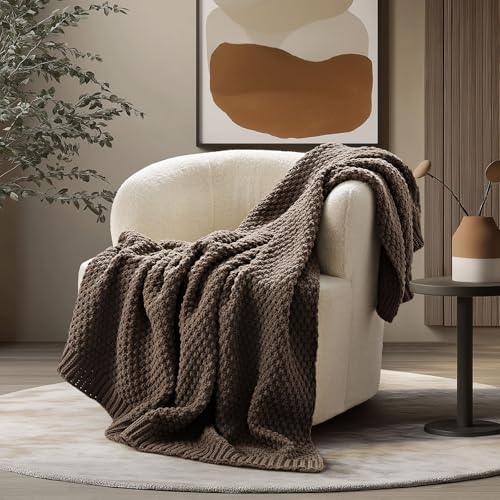 EVERGRACEHOME Chunky Chenille Knit Throw Blanket, 60 x 80, Cocoa Brown by EVERGRACE