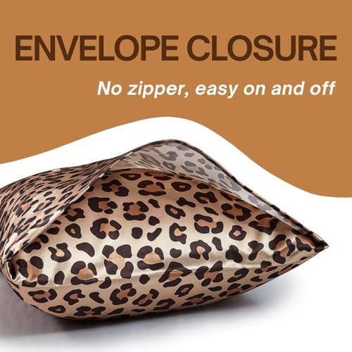 Glod Leopard Printed Pillow Case, King Cheetah Satin Pillowcase 2 Pack - Image 4