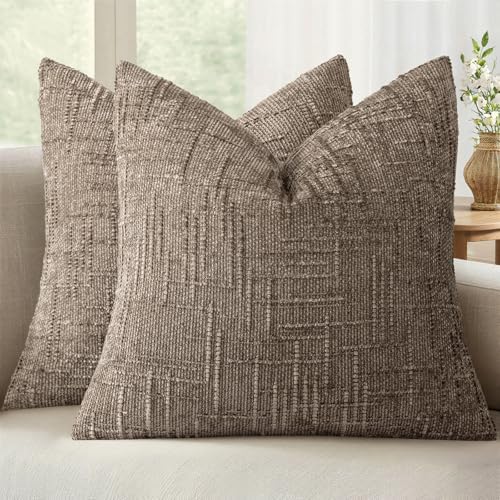 MIULEE Chenille Textured Euro Throw Pillow Covers Taupe Grey 26x26 by MIULEE