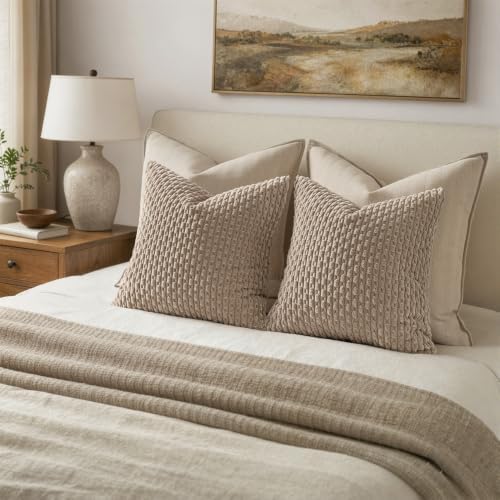 MIULEE Decorative Throw Pillow Covers 20x20 Light Brown Textured Corduroy - Image 5