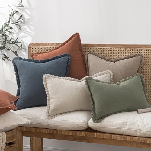 MIULEE Boho Linen Fringe Decorative Fall Throw Pillow Covers Dune 18x18 - Image 6