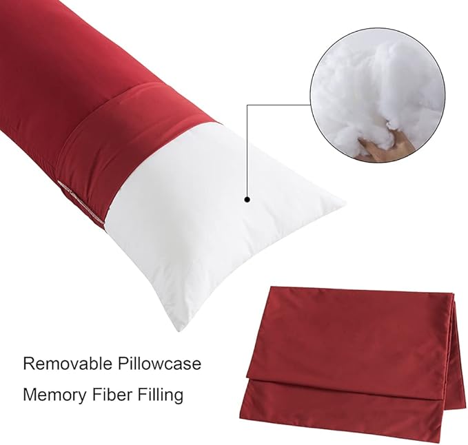 ELNIDO QUEEN Body Pillow with Pillowcase - Soft Long Bed Pillow for Adults - Breathable Full Body Pillow Insert for Sleeping, 20x54inches - Wine Red