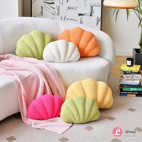 Lfsaaj Beige Seashell Throw Pillows, Shell Shaped Throw Pillows, 13 Inch Soft - Image 4