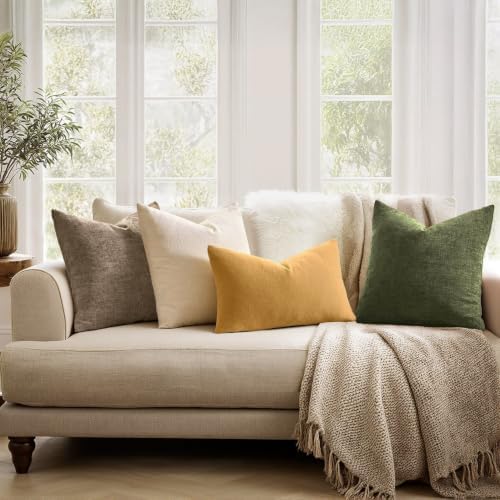 MIULEE Apricot Brown Chenille Couch Lumbar Throw Pillow Covers - Image 4