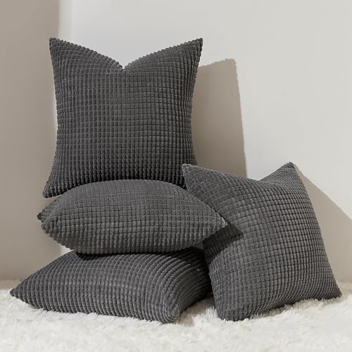 Topfinel 4 Packs Dark Grey Decorative Throw Pillow Covers 18x18 Inch by Topfinel