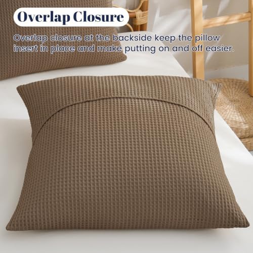 PHF Cotton Waffle Euro Shams 26" x 26", Walnut Brown, No Insert - Image 5
