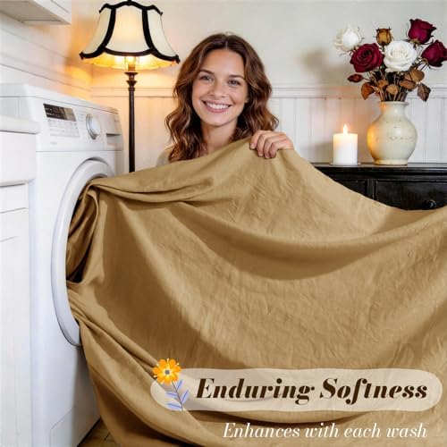 SONORO KATE 100% French Linen Full Size Sheets Set, Natural Flax Bedding - Image 5