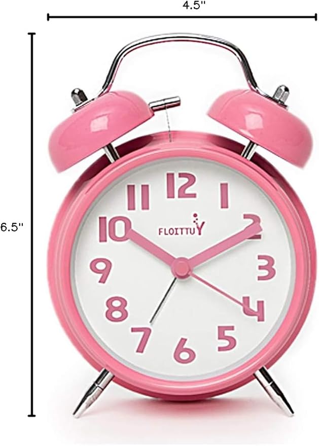 {Loud Alarm for Deep Sleepers) 4'' Twin Bell Alarm Clock with Backlight for Bedroom and Home Decoration(Pink)