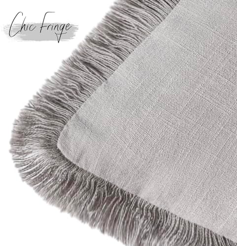 Foindtower Decorative Linen Fringe Throw Pillow Covers 26×26 Light Gray - Image 3
