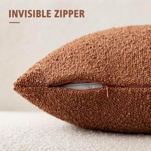 Foindtower Decorative Textured Boucle Throw Pillow Cover 20x20 Burnt Orange - Image 3